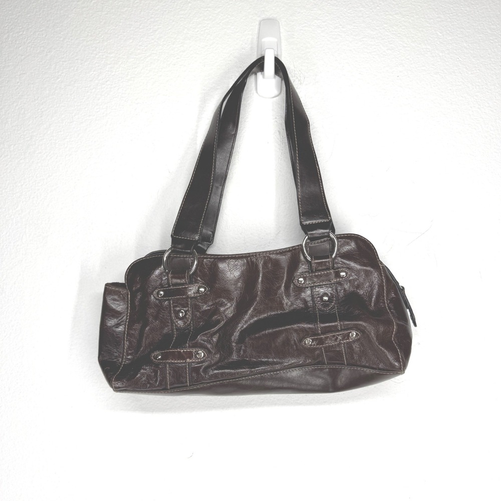 Wilsons Leather Vintage Y2K Brown Shoulder Bag Baguette Purse Silver Hardware 90